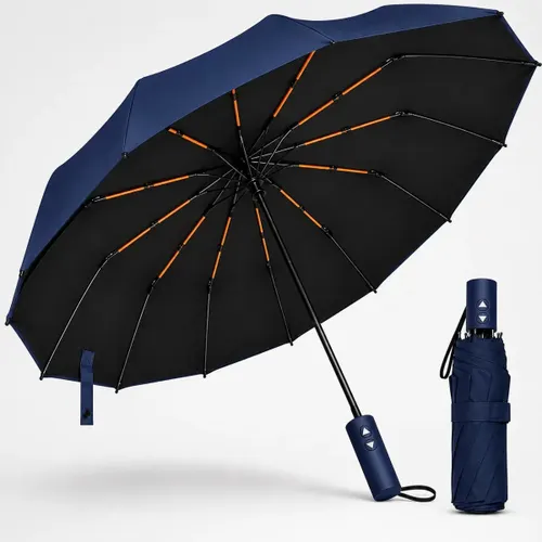 Guarda Chuva Abre e Fecha Automático Reforçado Contra Vento Proteção Uv Azul
