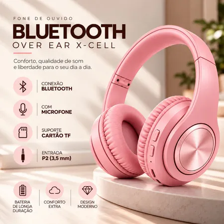 Fone Bluetooth com Microfone Cartão TF P2 para Celular PC