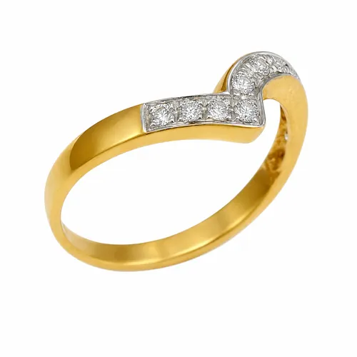 Anel em V com 13 Diamantes em Ouro 18K