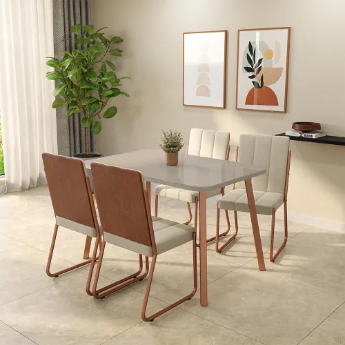 Conjunto Sala de Jantar 4 Cadeiras Tulipa Carraro Off White Rosê