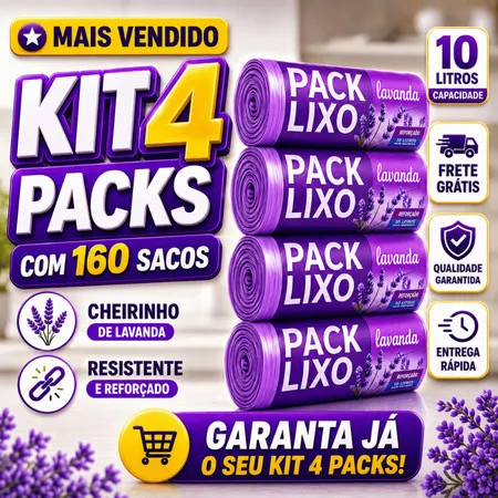 Kit 4 Rolos Sacos de Lixo 10L 160 Unidades Perfumado Cheiroso Lavanda Tira Odores Pia Banheiro