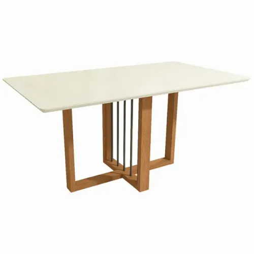 Mesa de Jantar Kappesberg CSJ1525 6 Lugares Retangular com Vidro Off White 160x90cm Canela/off White