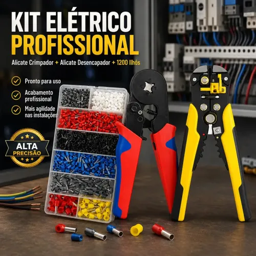 Kit Elétrico Profissional com Alicate Decapador Fios + Alicate Crimpador + 1200 Ilhós Profissional Alicates Kit Eletricista Profissional Ferramentas Etetricista Portátil Prático Eficiente Hexon