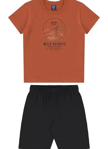 Conjunto Infantil com Camiseta Little Peak e Bermuda (Marrom) Bee Loop