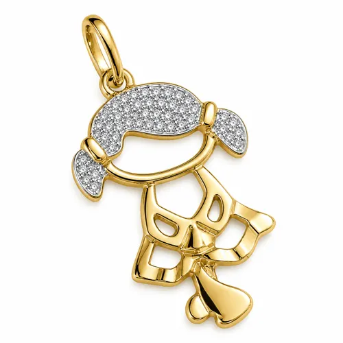 Pingente Menina Vazada com Cabelo em Zircônias 3 cm em Ouro 18K