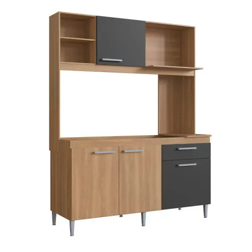 Kit Cozinha Compacta Casamia Beauty 193 4 Portas 1 Gaveta 199x151x52cm Rovere/grafite