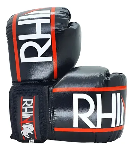 Luva de Boxe Muaythai Rhino Profissional Tamanho 12oz - Boxing Treino Saco de pancada Academia Competição Mão Força Unissex Cor Preto