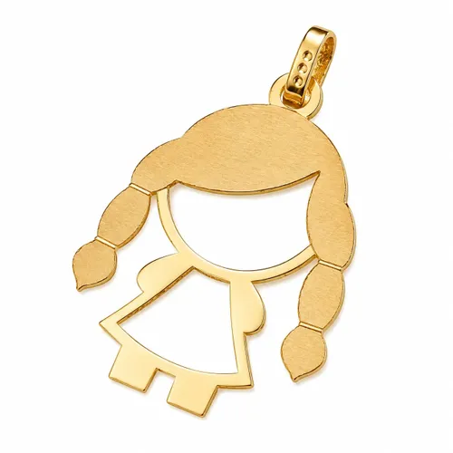 Pingente Menina com Cabelo Fosco 2,2 cm em Ouro 18K