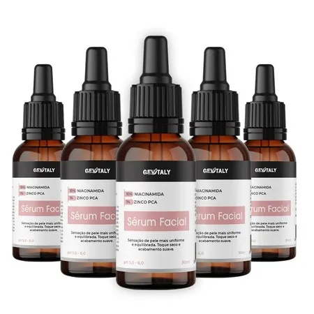 Kit 5x Sérum Facial G2 30ml Niacinamida 10% + Zinco PCA 1% Gevitaly Cuidado Diário Prolongado Skincare