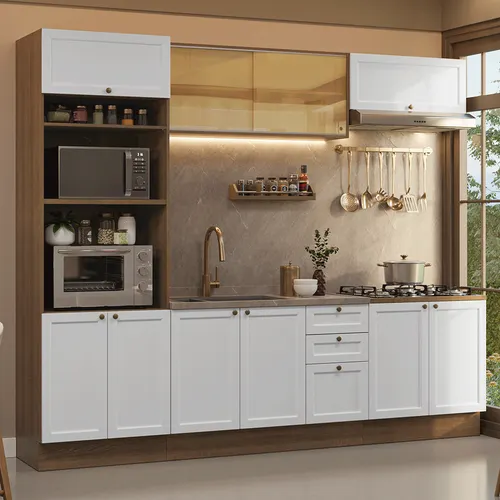 Armário de Cozinha Completa 270 cm Rustic/Branco Vik Madesa 02
