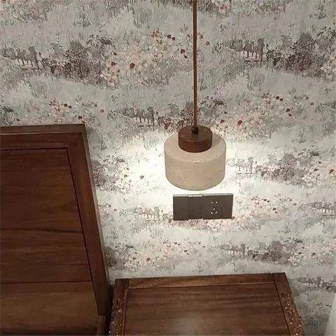 【~ Novo FDDT】Luminárias Pendentes de Travertino com LED para Quarto, Varanda, Lâmpada Suspensa Industrial Vintage de Madeira e Pedra