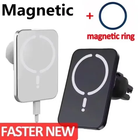 Suporte Magnético para Carregador sem Fio de Carro 15W com Carregamento Rápido para iPhone 12 13 14 15 16 e Samsung Qi, Rotação 360°, Clipe de Ventilação, Sem Cabo