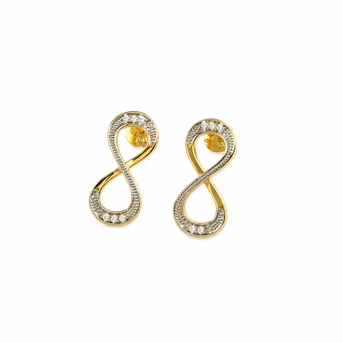 Brinco Infinito 1,6 cm com 12 Diamantes 5 Pontos em Ouro 18K