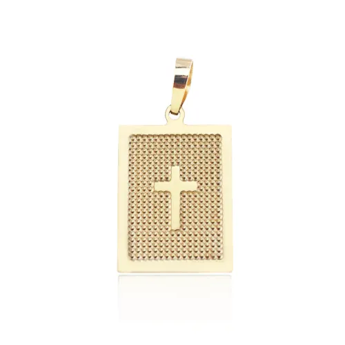 Pingente Placa Cruz 2,5cm Trabalhada em Ouro 18K