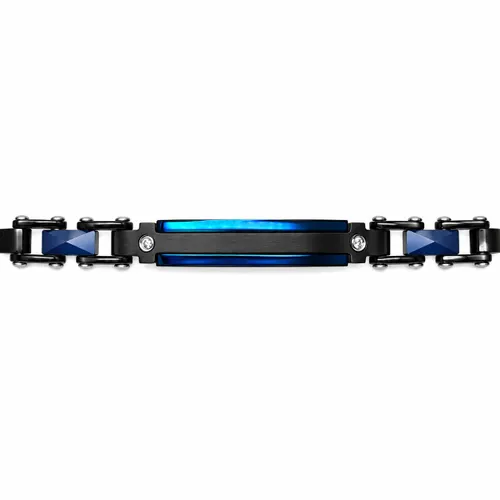 Bracelete em Aço Metálico Black e Azul
