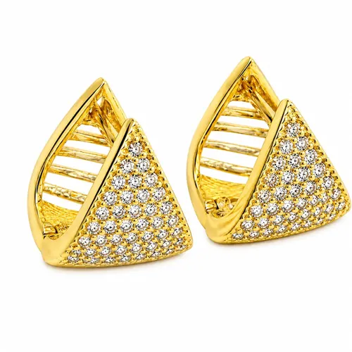 Brinco Triângulo 1 cm com Zircônias em Ouro 18K