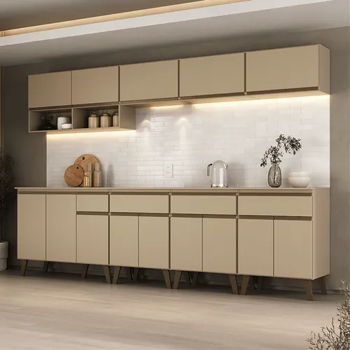 Armário de Cozinha Completa Atlanta Side Carraro Amêndoa