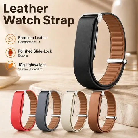 Pulseira de Relógio em Couro Genuíno para Google Fitbit Air, Pulseira de Substituição com Fecho Deslizante, Ultra Fina e Amiga da Pele, Pulseira Inteligente