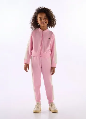 Conjunto menina jaqueta e calça com detalhe em pelo sintético Rosa
