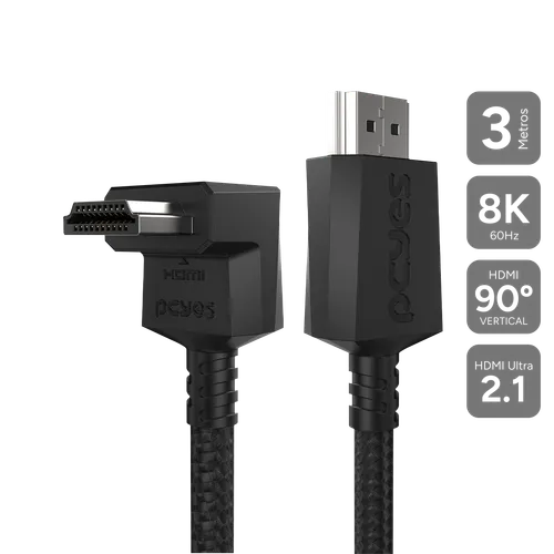Cabo HDMI PCYES 2.1 Conector 90º Vertical 3M Nylon PH21-3VNP-F