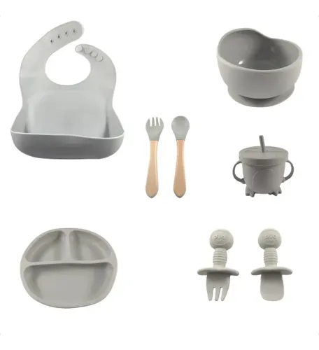 Kit Introdução Alimentar Bebê Silicone Prato Talher 6 Peças