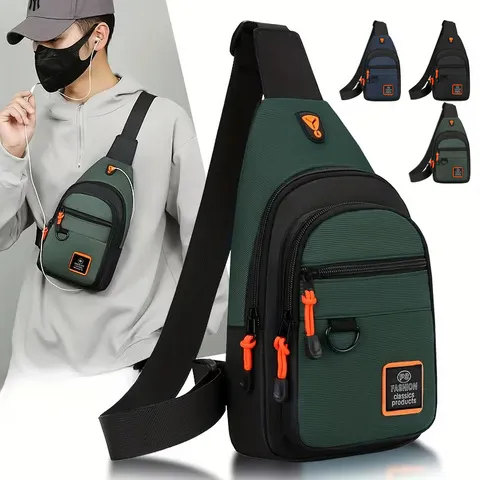 Bolsa de peito Oxford impermeável para homem, bolsa transversal casual, mochila de viagem para atividades ao ar livre e desportivas, com proteção antirroubo, multicolor.