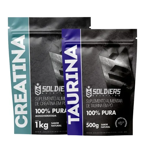 Kit: Creatina Monohidratada 1Kg + Taurina 500g - 100% Pura Importada - Soldiers Nutrition