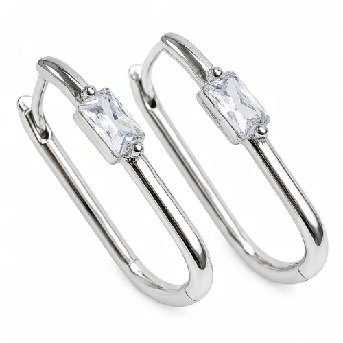 Brinco Argola com 2 Retângulos Cristal 2,4 cm em Prata 925