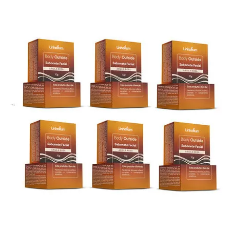Kit 6 Sabonete Facial Argila Rosa Body Outside 70 G Linhahum