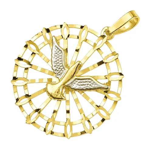 Pingente 2,9 cm Espírito Santo Trabalhado com Detalhes em Ouro Branco e Ouro 18k