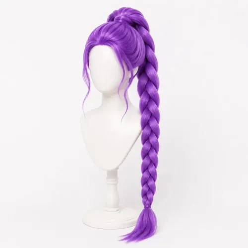 Peruca Cosplay Infantil Rumi Roxa com Trança Longa 120cm Roxa