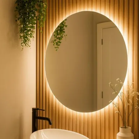 Espelho Redondo  Lapidado com LED Decorativo para Banheiro Lavabo Quarto Sala Vários Tamanhos