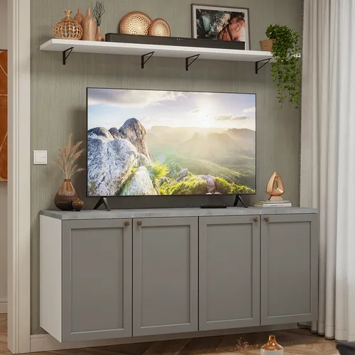 Rack para TV até 70 Polegadas + Prateleiras 160cm Branco/Cinza Vik Madesa 05