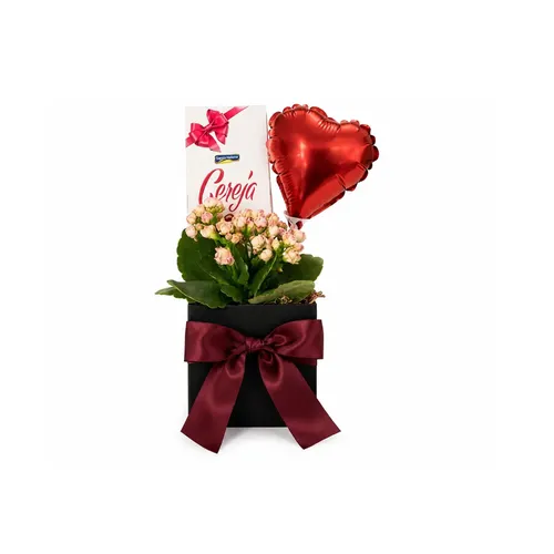 Arranjo de Flor com Balão e Chocolate
