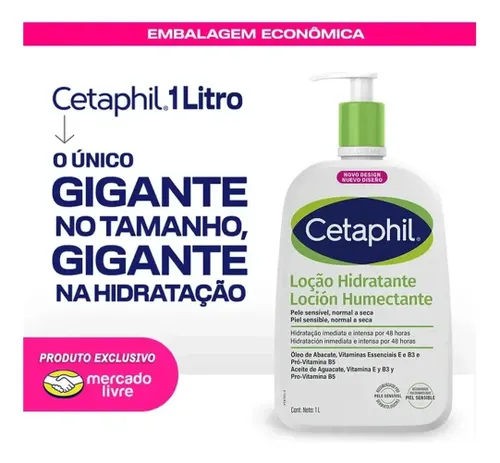 Cetaphil Loção Hidratante Corporal e Facial para Pele Sensível, Normal a Seca 1L - Hidratação 48h