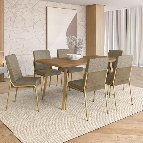 Conjunto Sala de Jantar 6 Cadeiras Kora Carraro Carvalho Dourado