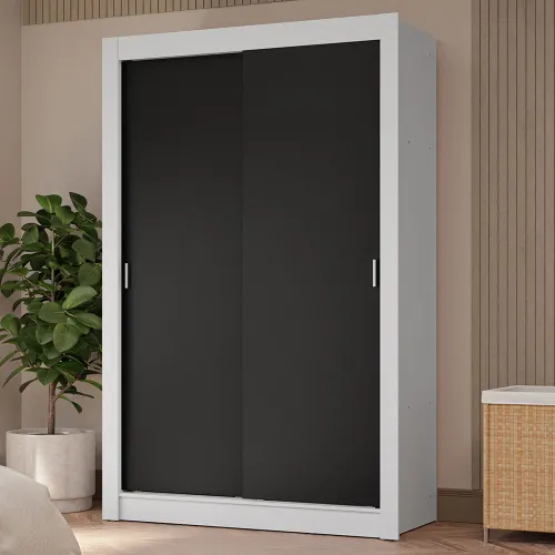 Guarda-Roupa Solteiro 2 Portas de Correr 4 Gavetas Branco/Preto Vivare Plus Madesa