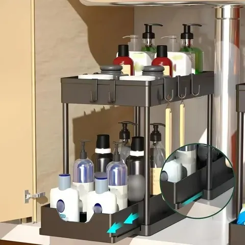 Prateleira Deslizante para Pia, Rack Durável para Banheiro e Cozinha, Design que Economiza Espaço, Aparência Elegante, Para Casa e Cozinha