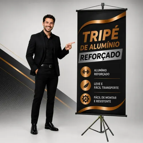 Tripé Banner 2,10m Porta Banner Pedestal Regulável Aluminio Gurumania®