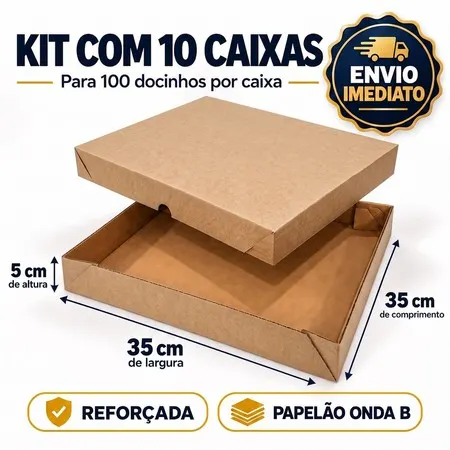 10 Caixas 35x35x5 para (100 Salgados ou Doces) Pardo
