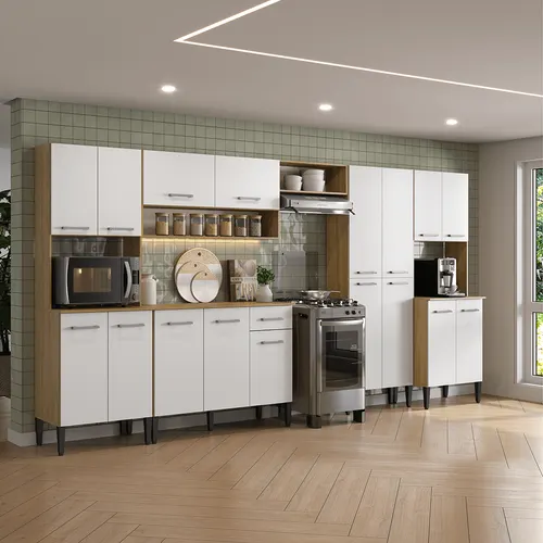Armário de Cozinha Compacta Arizona Linea Carraro Carvalho com Branco