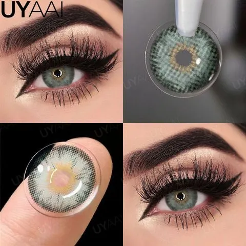 Lentes de contato coloridas da série UYAAI Cleopatra para olhos, lentes de cor marrom, olhos azuis, maquiagem de contato, beleza, pupilas coloridas, cinza natural