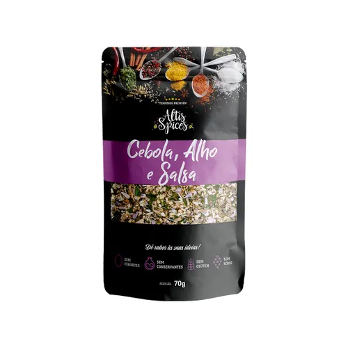 Cebola, Alho e Salsa 70g Altis Spices Stand Up Pouch com Ziper