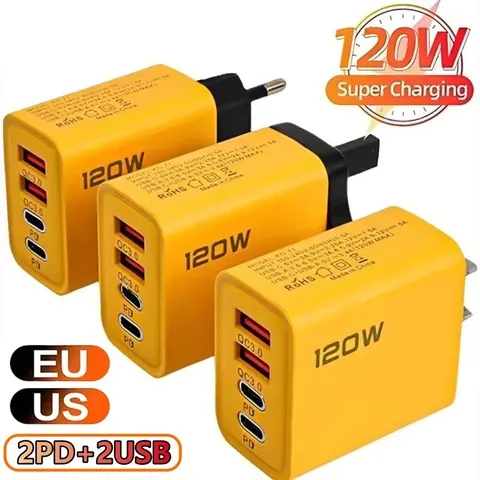 Total 120w usb tipo c carregador 4 portas de carregamento rápido adaptador de carregador de telefone usb para iphone samsung xiaomi carregador de parede de carga rápida