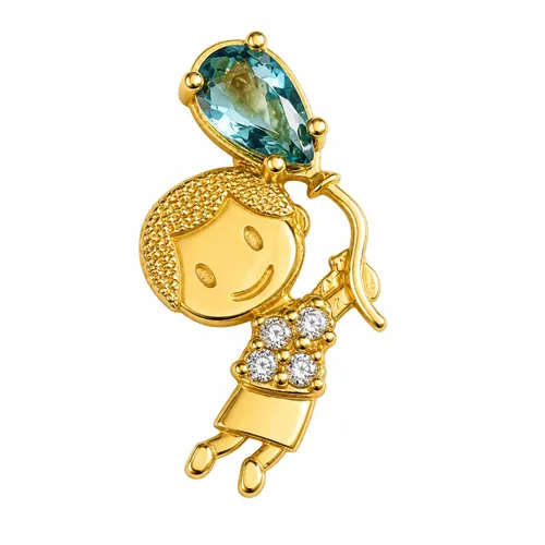 Pingente Menino com Balão Azul em Zircônia 1,5 cm em Ouro 18K