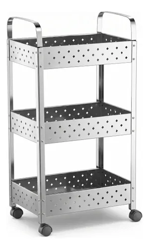 Carrinho Multiuso Inox Organizador Fruteira Bar Cozinha Lavanderia Oficina 3 Andares Mak Inox