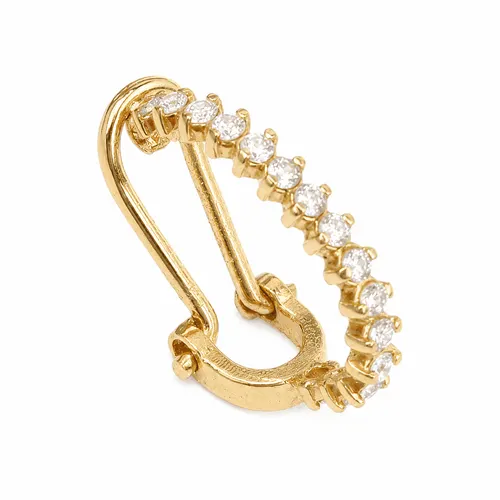 Brinco 1,5 cm Meia Argola com Zircônias em Ouro 18K