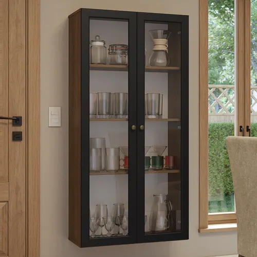 Cristaleira Suspensa 70 cm 2 Portas de Vidro Rustic/Preto Vik Madesa