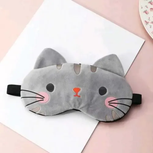 Máscara de Dormir Infantil Gato 3D Pelúcia Macia 20x10cm