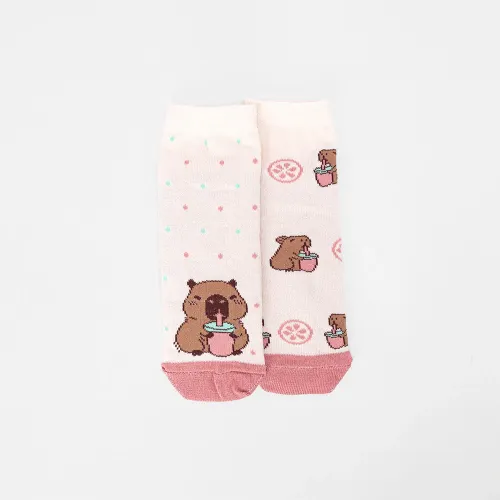Kit Meia Infantil STZ Cano Médio Capivara 2 Pares 26-29 Colorido
